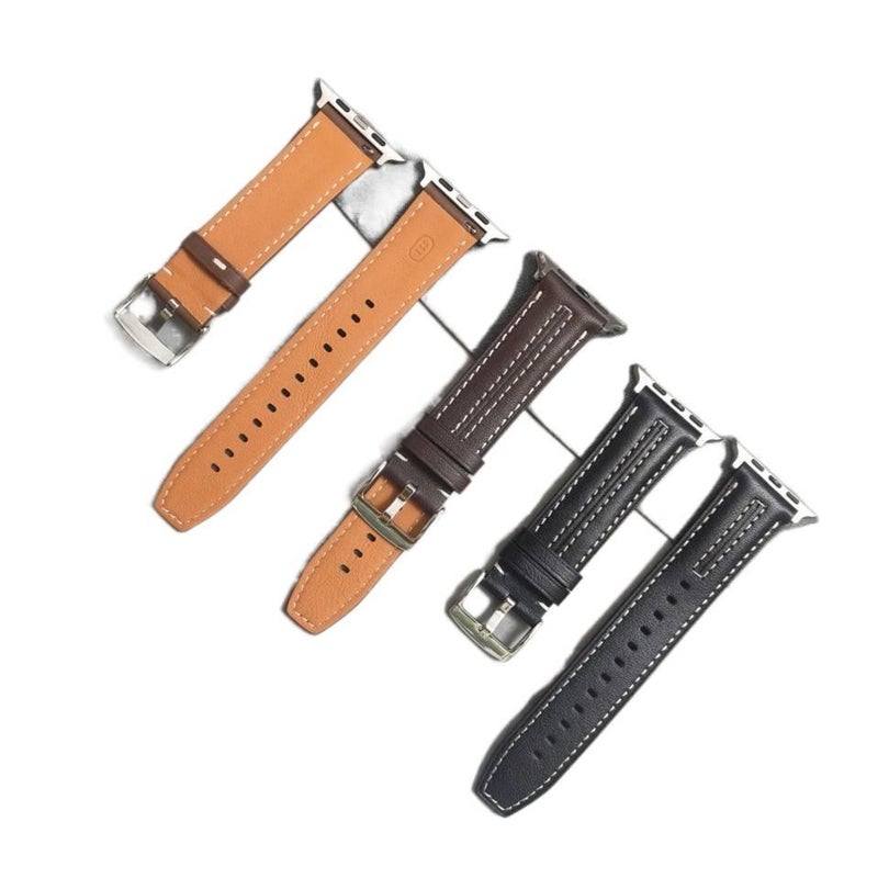 LL Brown Classic Leather Strap Smartwatch Band Compatible with Apple Watch / SE with Adjustable Fit Replacement Strap for Daily Wear - Image 4