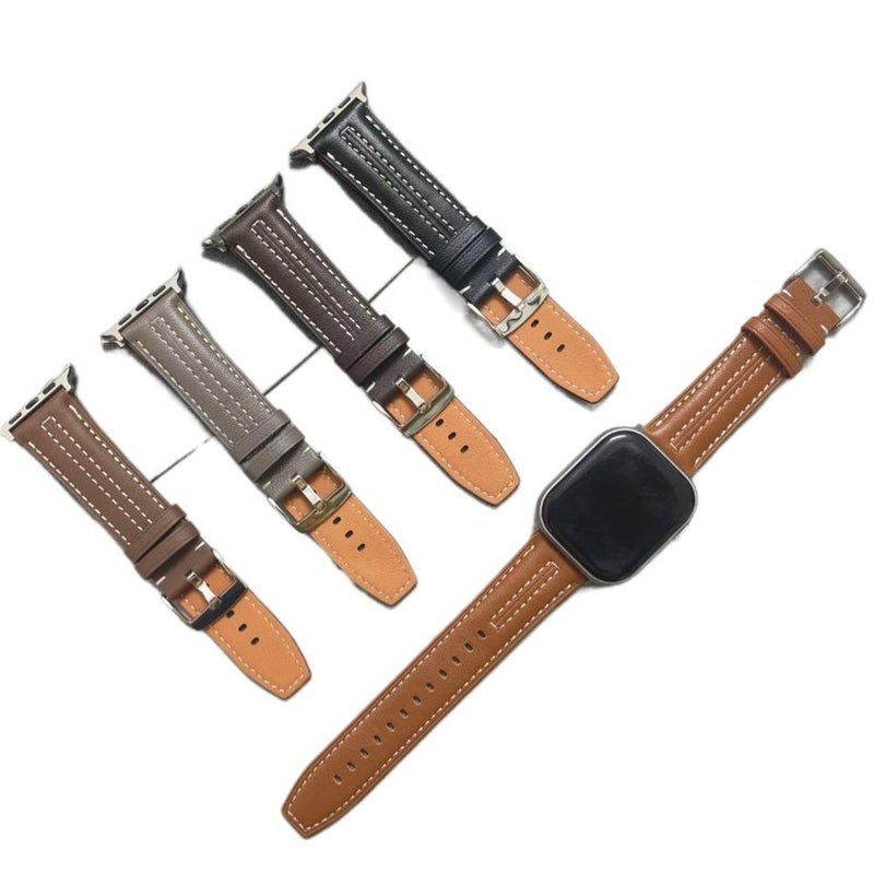 LL Brown Classic Leather Strap Smartwatch Band Compatible with Apple Watch / SE with Adjustable Fit Replacement Strap for Daily Wear - Image 2