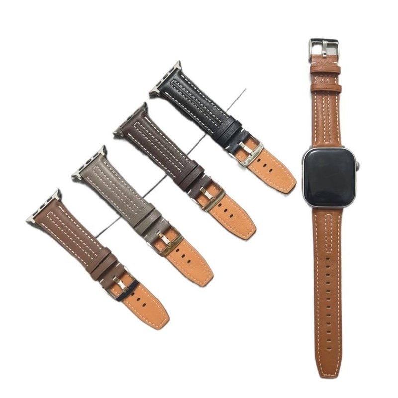 LL Brown Classic Leather Strap Smartwatch Band Compatible with Apple Watch / SE with Adjustable Fit Replacement Strap for Daily Wear - Image 3