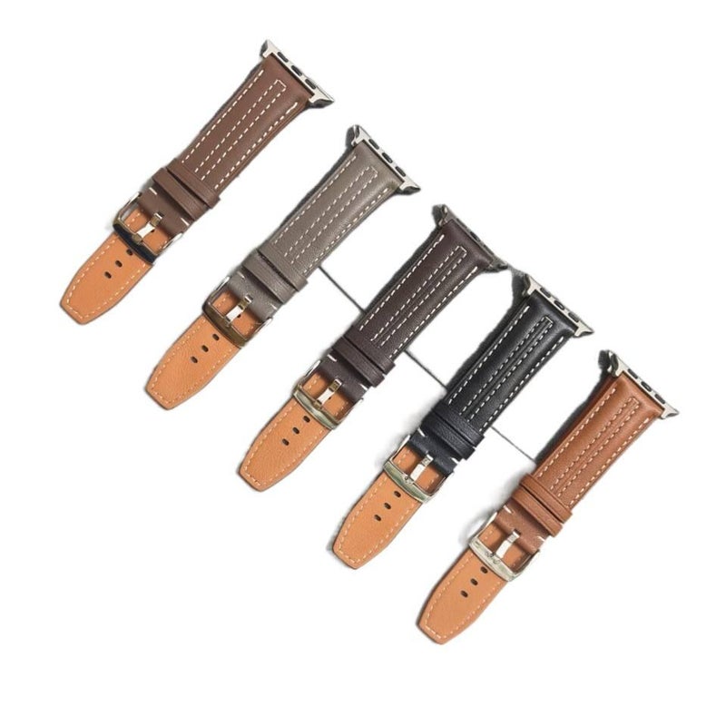 LL Brown Classic Leather Strap Smartwatch Band Compatible with Apple Watch / SE with Adjustable Fit Replacement Strap for Daily Wear - Image 5