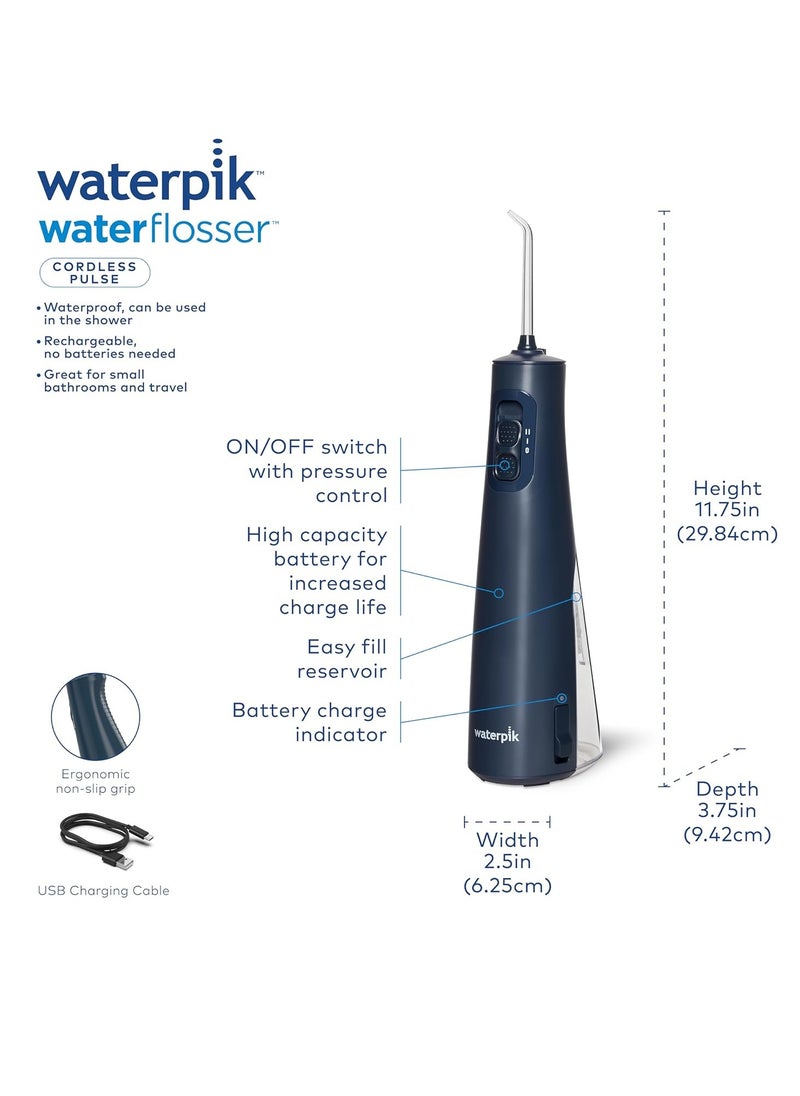 Waterpik - Waterpik Cordless Pulse Rechargeable Portable Water Flosser for Teeth, Gums, Braces Care and Travel with 2 Flossing Tips, Waterproof, ADA Accepted, WF-20 Blue - Image 1