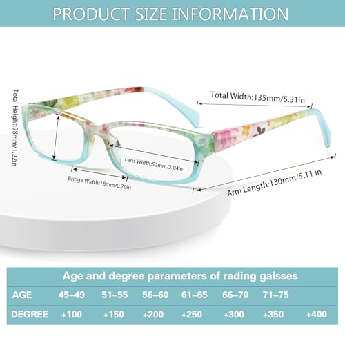 Kerecsen Reading Glasses 5 Pairs Fashion Ladies Readers Spring Hinge with Pattern Print Eyeglasses for Women Mix Color 8 200 - Image 3