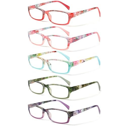 Kerecsen Reading Glasses 5 Pairs Fashion Ladies Readers Spring Hinge with Pattern Print Eyeglasses for Women Mix Color 8 200 - Image 1