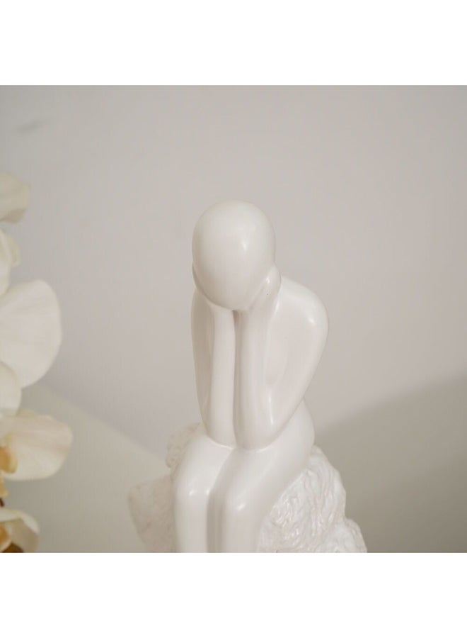 DANUBE HOME Liana Stoneware Thinking Person Decorative Sculpture, Modern Minimalist Stoneware Figurine for Home, Office, or Living Room Decor Accent and Artistic Centerpiece White 19X12X35Cm - Image 3