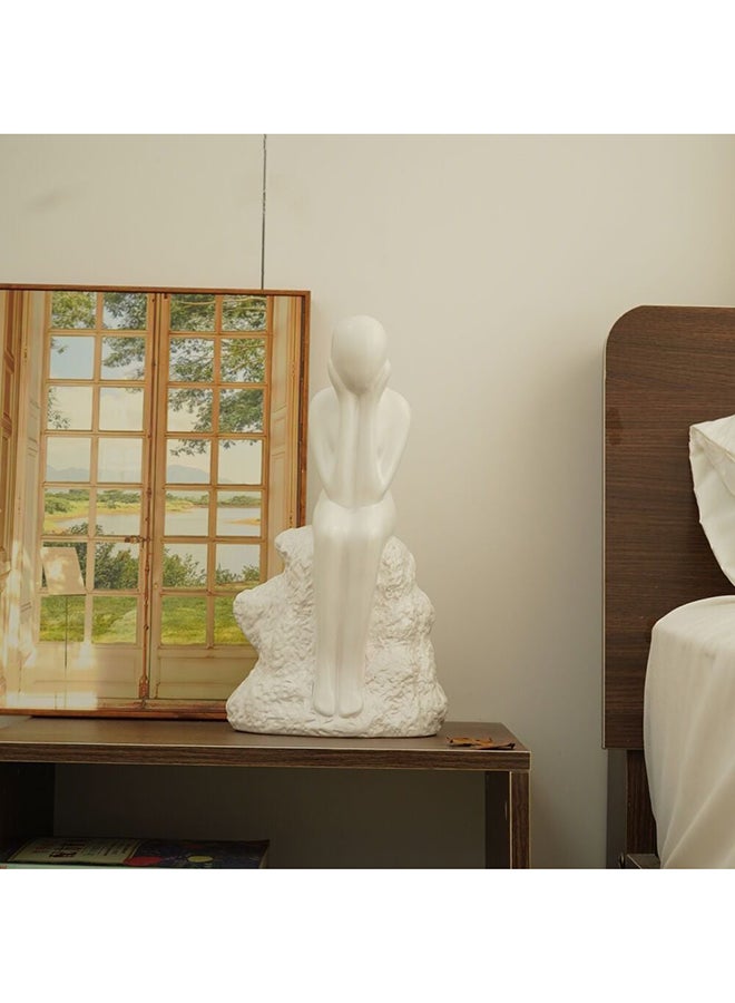 DANUBE HOME Liana Stoneware Thinking Person Decorative Sculpture, Modern Minimalist Stoneware Figurine for Home, Office, or Living Room Decor Accent and Artistic Centerpiece White 19X12X35Cm - Image 4