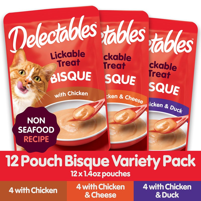 Hartz Delectables Bisque Non-Seafood Lickable Wet Cat Treats, Variety Pack, 12 Count (Pack of 1) - Image 3