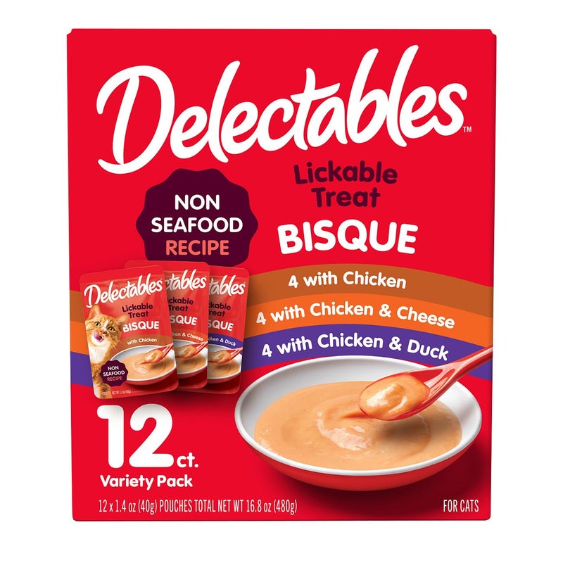 Hartz Delectables Bisque Non-Seafood Lickable Wet Cat Treats, Variety Pack, 12 Count (Pack of 1) - Image 1
