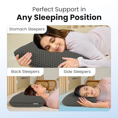 CareFoam Orthopedic Memory Foam Pillow for Comfortable Sleep, Neck & Shoulder Pain Relief with Removable Zipper Black Jacquard Cover 24 x 15 x 5 Inch Pack of 2 - Image 3
