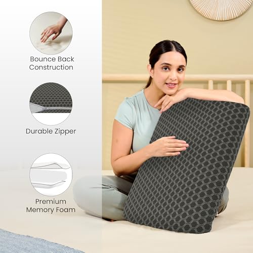 CareFoam Orthopedic Memory Foam Pillow for Comfortable Sleep, Neck & Shoulder Pain Relief with Removable Zipper Black Jacquard Cover 24 x 15 x 5 Inch Pack of 2 - Image 4