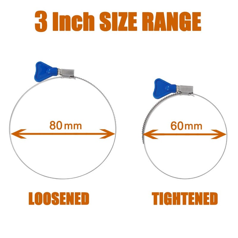 ISPINNER 2pcs 3 Inch Key-Type 304 Stainless Steel Worm Gear Hose Clamps, Adjustable Size Range 60-80mm Clamps for Dryer Vent, Dust Collector and Automotive - Image 5