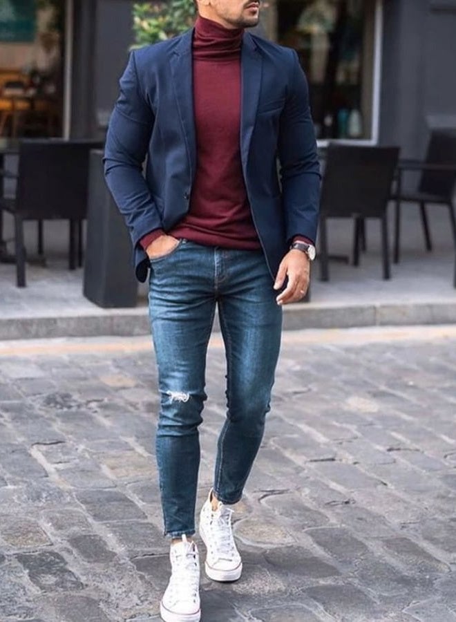 COOFANDY Mens Slim Fit Blazer Casual Sports Jacket Lightweight Sport Coat (Blue S) - Image 2