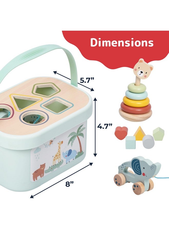 Prextex ألعاب الفرز والتكديس الخشبية PREXTEX 3 في 1 - تشمل صندوق فرز الأشكال ثلاثية الأبعاد، 5 حلقات تكديس مع دب، وفيل بعجلات - تنمي المهارات الحركية - للأعمار من 18 شهرًا فما فوق - Image 3