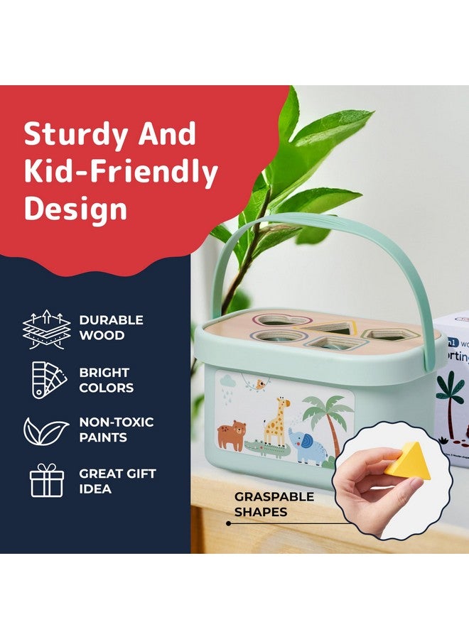 Prextex ألعاب الفرز والتكديس الخشبية PREXTEX 3 في 1 - تشمل صندوق فرز الأشكال ثلاثية الأبعاد، 5 حلقات تكديس مع دب، وفيل بعجلات - تنمي المهارات الحركية - للأعمار من 18 شهرًا فما فوق - Image 5