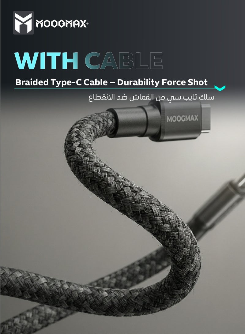 موجماكس شاحن تايب سي مع سلك شاحن تايب سي من القماش. راس شاحن تايب سي سريع بقوة 40 واط. فيش شاحن بتقنية GaN. فيش جداري بنظام حماية ضد الكهرباء الجهد الزائد. شاحن جداري بحجم صغير ومناسب لسفر. شاحن ايفون، شاحن سامسونج، هونر، هواوي، وغيره من الأجهزة. شاحن جوال باللون الأسود. - Image 4