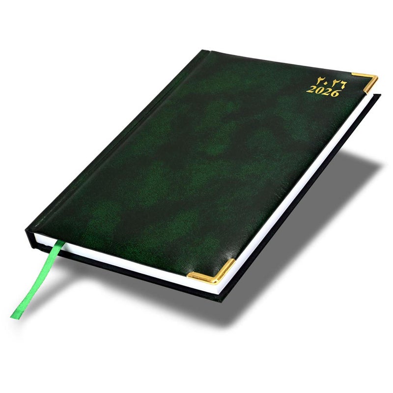 FIS 2026 Diary, A5 Size 148x210mm, 1 Side Padded Vinyl Cover, Gold Round Corners, 1 Day a Page with Saturday & Sunday Combined, Arabic/English, 60gsm - Image 1