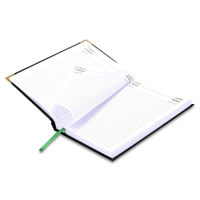 FIS 2026 Diary, A5 Size 148x210mm, 1 Side Padded Vinyl Cover, Gold Round Corners, 1 Day a Page with Saturday & Sunday Combined, Arabic/English, 60gsm - Image 4