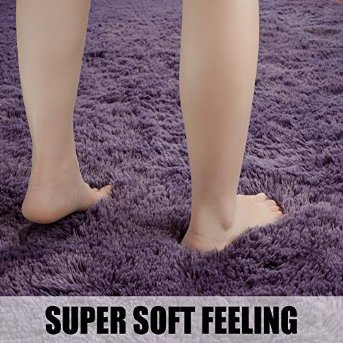Merelax Modern Soft Fluffy Large Shaggy Rug for Bedroom Livingroom Dorm Kids Room Indoor Home Decorative, Non-Slip Plush Furry Fur Area Rugs Comfy Nursery Accent Floor Carpet 4'x6' Grey-Purple - Image 4