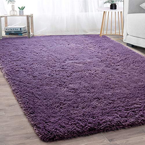 Merelax Modern Soft Fluffy Large Shaggy Rug for Bedroom Livingroom Dorm Kids Room Indoor Home Decorative, Non-Slip Plush Furry Fur Area Rugs Comfy Nursery Accent Floor Carpet 4'x6' Grey-Purple - Image 1
