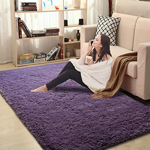 Merelax Modern Soft Fluffy Large Shaggy Rug for Bedroom Livingroom Dorm Kids Room Indoor Home Decorative, Non-Slip Plush Furry Fur Area Rugs Comfy Nursery Accent Floor Carpet 4'x6' Grey-Purple - Image 5