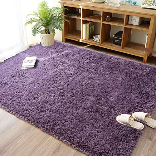 Merelax Modern Soft Fluffy Large Shaggy Rug for Bedroom Livingroom Dorm Kids Room Indoor Home Decorative, Non-Slip Plush Furry Fur Area Rugs Comfy Nursery Accent Floor Carpet 4'x6' Grey-Purple - Image 2