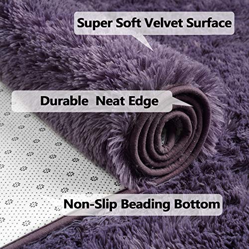 Merelax Modern Soft Fluffy Large Shaggy Rug for Bedroom Livingroom Dorm Kids Room Indoor Home Decorative, Non-Slip Plush Furry Fur Area Rugs Comfy Nursery Accent Floor Carpet 4'x6' Grey-Purple - Image 3