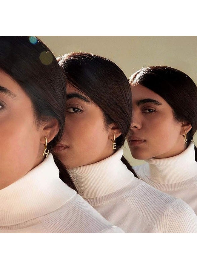 Mevecco Women Huggie Hoop Earrings Gold Initial A-Z Dangle Drop Cubic Zirconia 14K Gold Filled Small Simple Hypoallergenic Personalized Jewelry - 26 Letters - Image 3