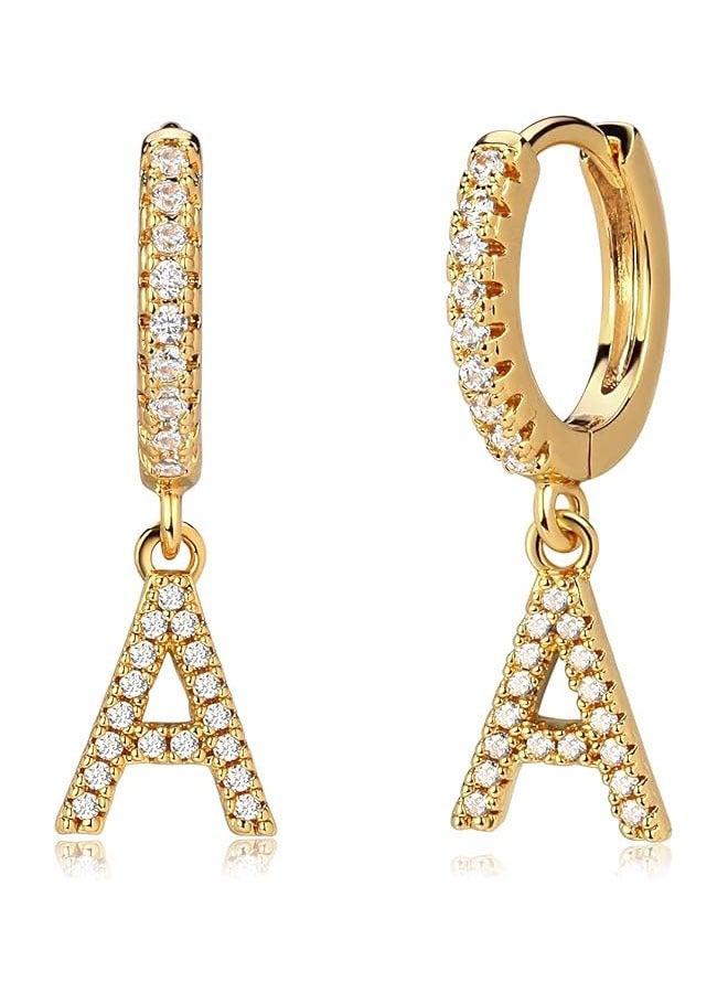 Mevecco Women Huggie Hoop Earrings Gold Initial A-Z Dangle Drop Cubic Zirconia 14K Gold Filled Small Simple Hypoallergenic Personalized Jewelry - 26 Letters - Image 1
