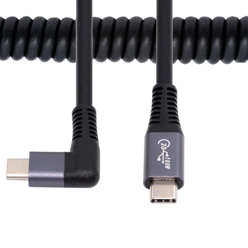 NFHK Stretch Coiled USB-C USB4 Cable 20Gbps 100W 8K Type-C Male to Male Right Angled Cable Power & Data for Laptop Keyboard Tablet - Image 1
