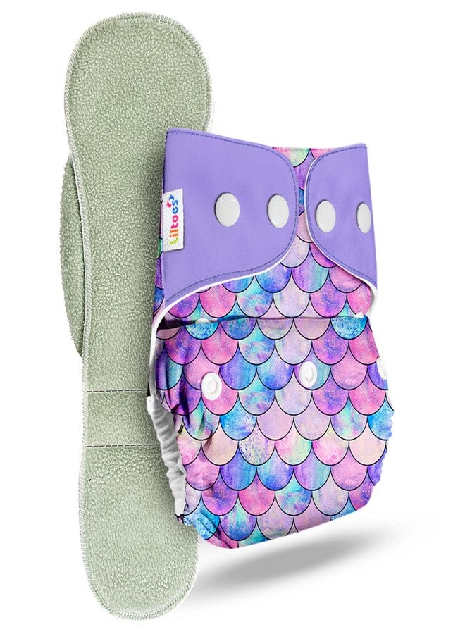LILTOES Cloth Diapers For New Born Babies 0 to 3 Years | Freesize Adjustable and Reusable | Premium Cloth Nappies Pack of 1 (1 Cloth Diaper + 1 Insert) | (Little Mermaid) - Image 1