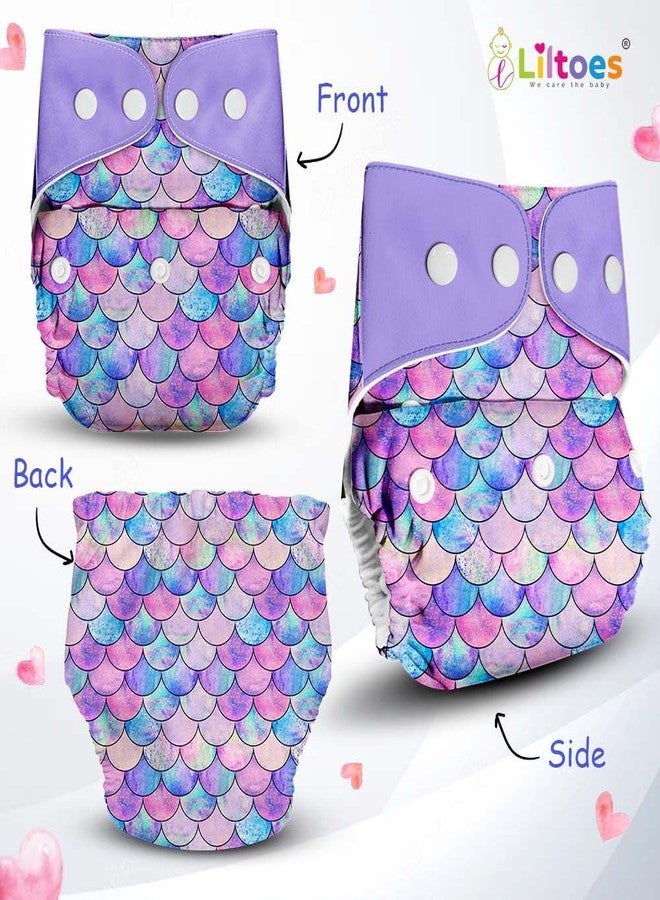LILTOES Cloth Diapers For New Born Babies 0 to 3 Years | Freesize Adjustable and Reusable | Premium Cloth Nappies Pack of 1 (1 Cloth Diaper + 1 Insert) | (Little Mermaid) - Image 2