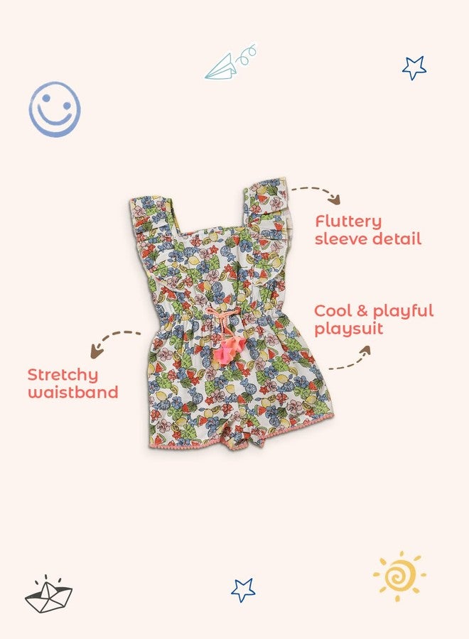 Nautinati Girls Printed Strap Sleeve Jumpsuit with Waist Tie Up | Rayon | Age 0-3 Years Multicolour - Image 5