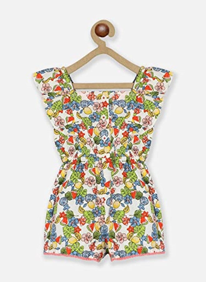 Nautinati Girls Printed Strap Sleeve Jumpsuit with Waist Tie Up | Rayon | Age 0-3 Years Multicolour - Image 4