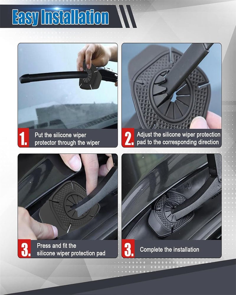 INOCEAN 4PCS Car Wiper Hole Protector Pad, Car Wiper Hole Protective Cover, Silicone Wiper Arm Bottom Protection Pads, Wiper Dust Jacket Anti-Leaf Universal for Most Vehicles - Black - Image 4