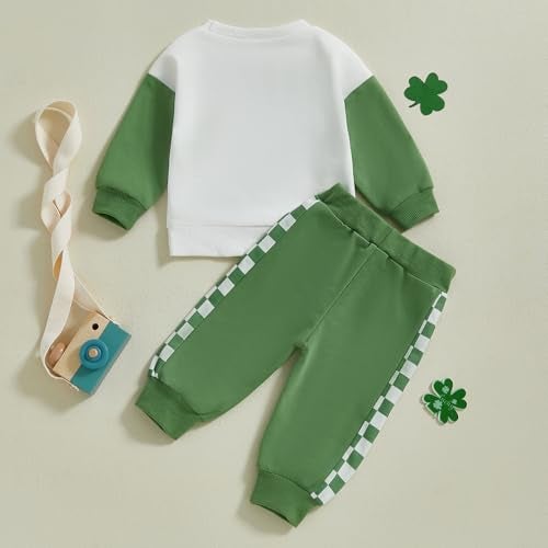 BemeyourBBs Toddler Baby Boy Fall Winter Clothes Funny Letter Long Sleeve Sweatshirt and Pants Set 2 Piece Sweatsuit Outfit (St Patricks Day Lucky, 12-18 Months) - Image 3