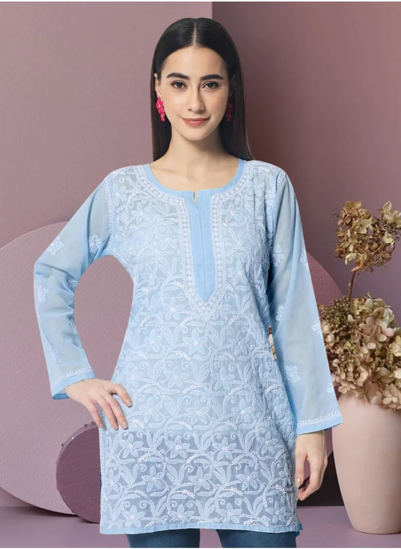 Alaya Hand Embroidered Chikankari Cotton Straight Tunic-AL3591