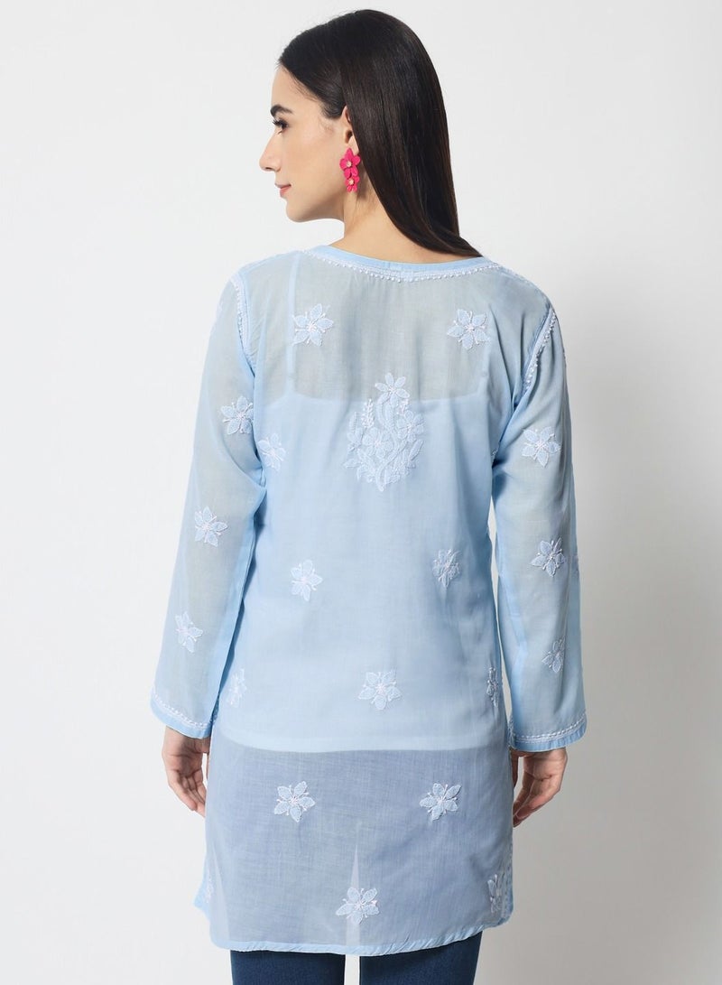 Alaya Hand Embroidered Chikankari Cotton Straight Tunic-AL3591 - Image 2