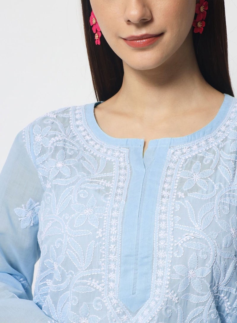 Alaya Hand Embroidered Chikankari Cotton Straight Tunic-AL3591 - Image 5