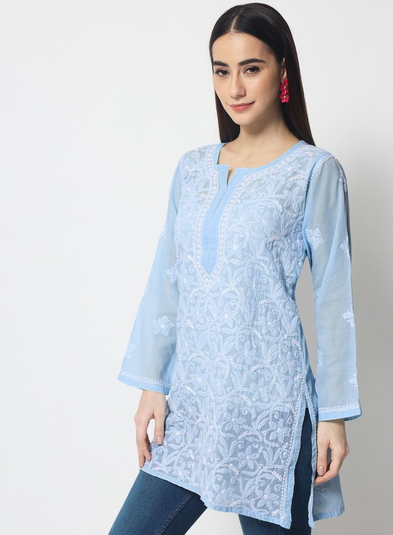 Alaya Hand Embroidered Chikankari Cotton Straight Tunic-AL3591 - Image 4