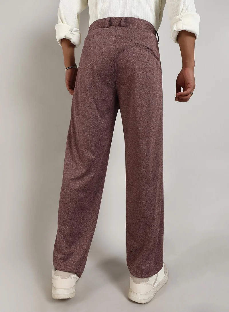 Campus Sutra Men's Chocolate Brown Tailored Heathered Trousers