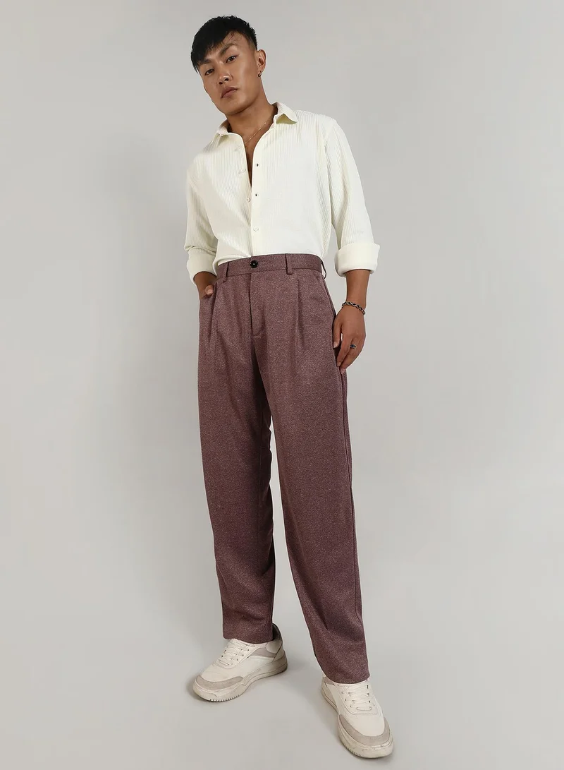 Campus Sutra Men's Chocolate Brown Tailored Heathered Trousers