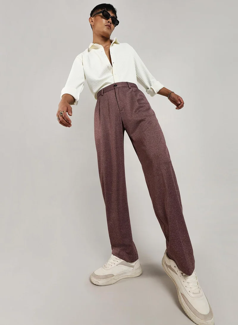Campus Sutra Men's Chocolate Brown Tailored Heathered Trousers