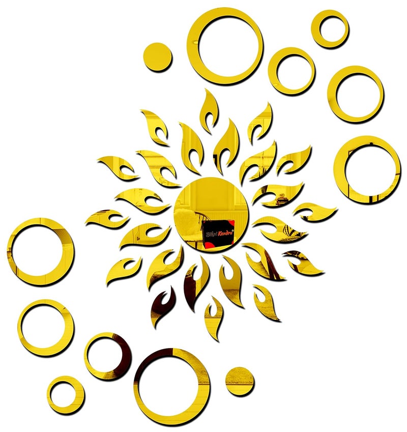 Bikri Kendra Bikri Kendra Sun with Rings 123D Acrylic Mirror Wall Stickers Premium Collection golden1