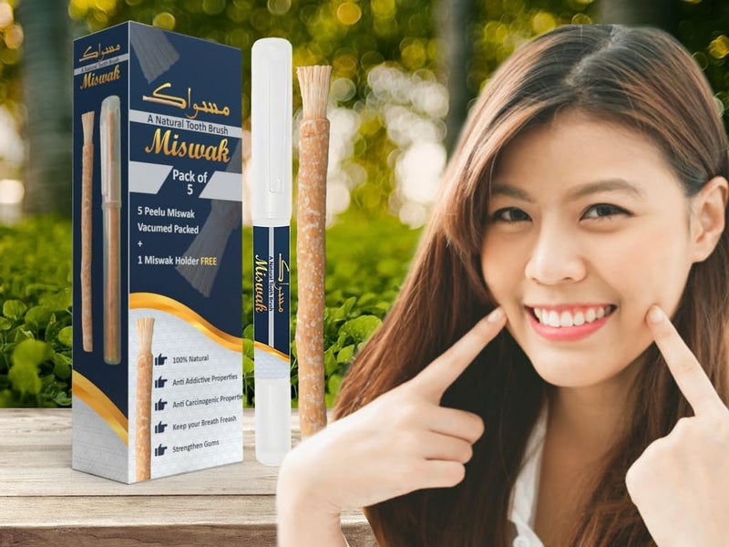 Natural Miswak Sticks (Pack of 5) | Organic Peelu Chewable Toothbrush for Teeth Whitening & Oral Hygiene | Vacuum Sealed Freshness | Includes 1 Travel Pen Holders | مسواك - Image 4