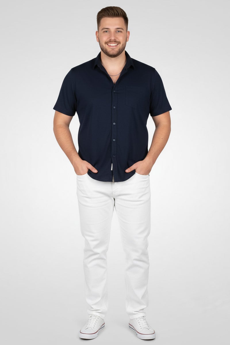 Celio Men Regular Fit Solid Short Sleeves Casual Shirt, Navy Blue - Image 4