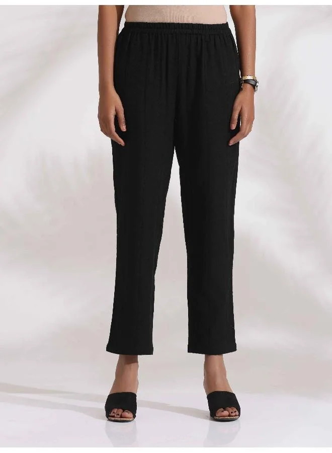 ترو برونز trueBrowns Black Cotton High Slit Kurta Set