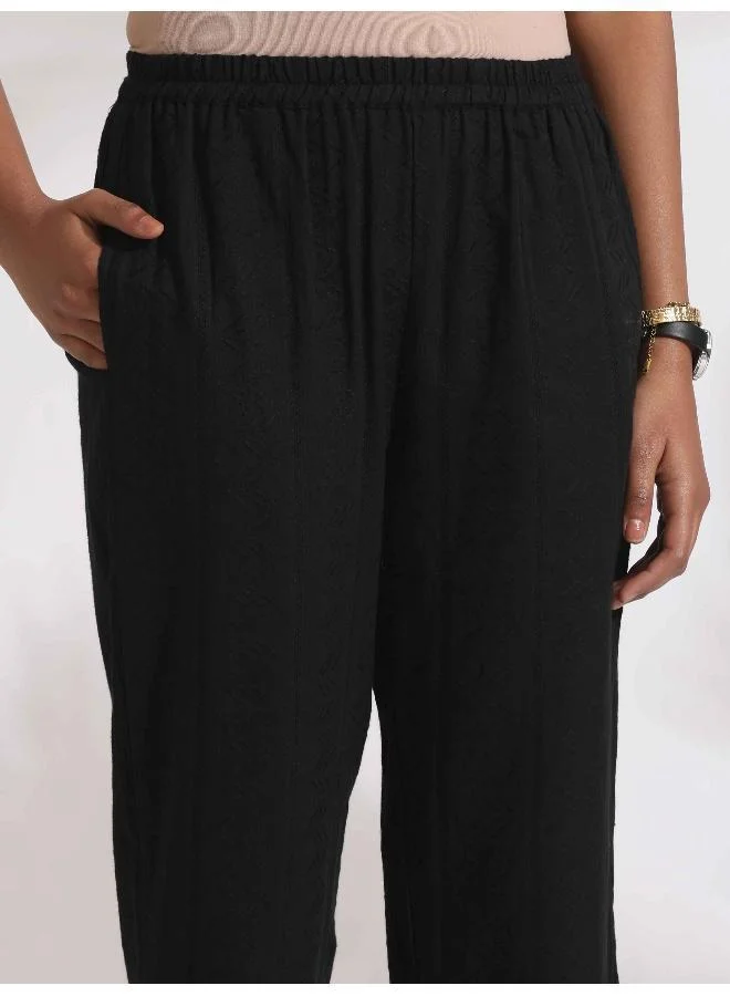 ترو برونز trueBrowns Black Cotton High Slit Kurta Set
