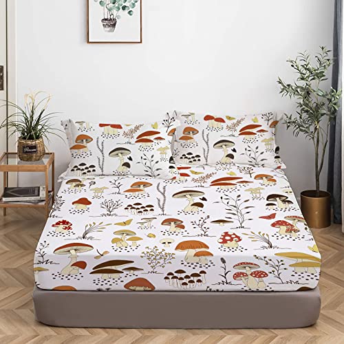 MUSOLEI Mushroom Fitted Sheet,Mushroom Sheet Mushrooms Bedding Boy Bed Sheets,Creative cottagecore Bedding for Kids Girls Boys Teens Nursey Set 1 Deep Pocket Fitted Sheet with 2 Pillowcases(Queen) - Image 2