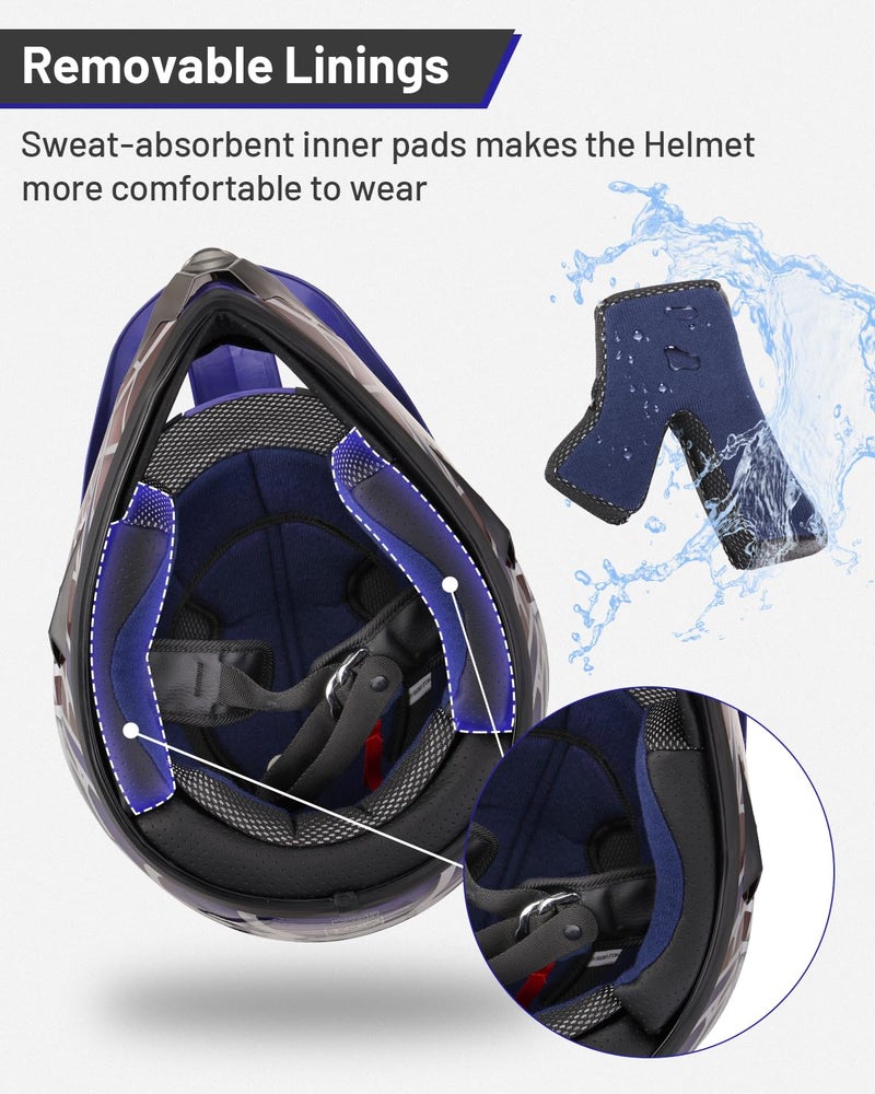 OUMURS DOT Youth Dirt Bike Helmet,Kids ATV Helmets with Gloves Goggles for Youth Boys Girls 5-14 Ages,Four Wheeler Helmet Kids Motocross BMX MX UTV Snowmobile Go Kart Full Riding Racing Skateboard - Image 4