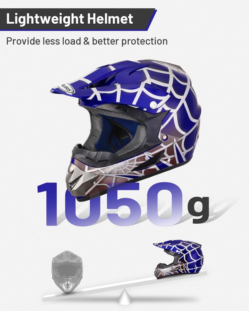 OUMURS DOT Youth Dirt Bike Helmet,Kids ATV Helmets with Gloves Goggles for Youth Boys Girls 5-14 Ages,Four Wheeler Helmet Kids Motocross BMX MX UTV Snowmobile Go Kart Full Riding Racing Skateboard - Image 2