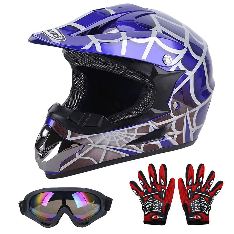 OUMURS DOT Youth Dirt Bike Helmet,Kids ATV Helmets with Gloves Goggles for Youth Boys Girls 5-14 Ages,Four Wheeler Helmet Kids Motocross BMX MX UTV Snowmobile Go Kart Full Riding Racing Skateboard - Image 1